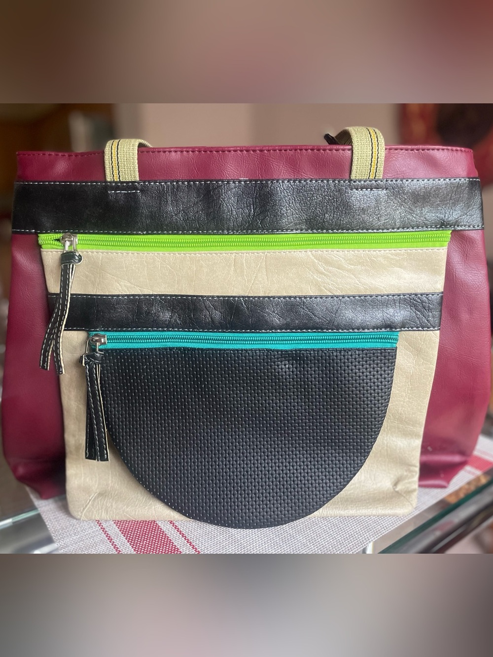 ONE OF A KIND Multicolor Tote Bag with Front Zip Pockets